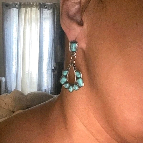 💖 2/$30 Boho Gypsy turquoise beaded silver drop earrings - Picture 11 of 11